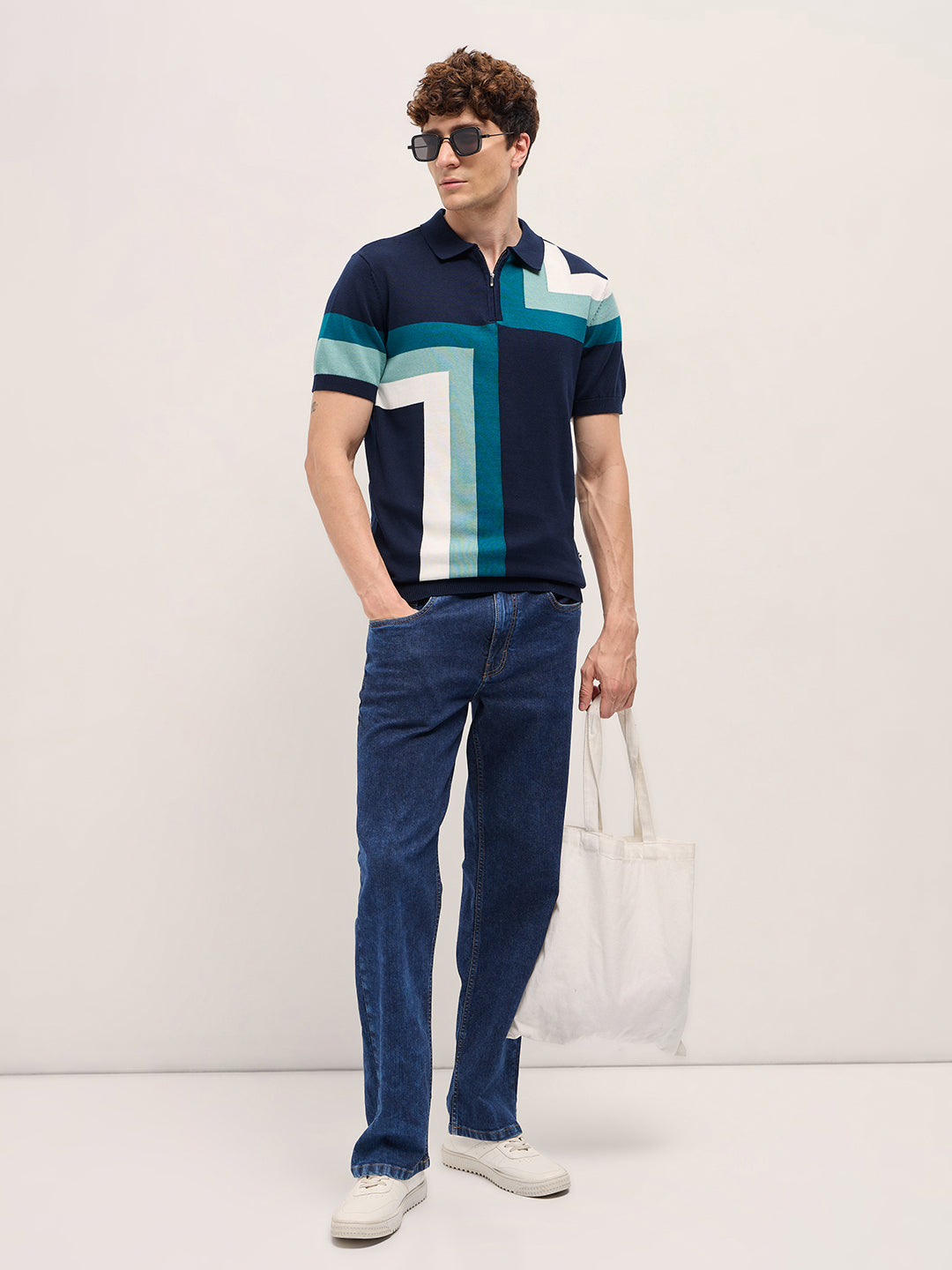 Men Multi-Color Geometrical Color Block Regular Fit Polo