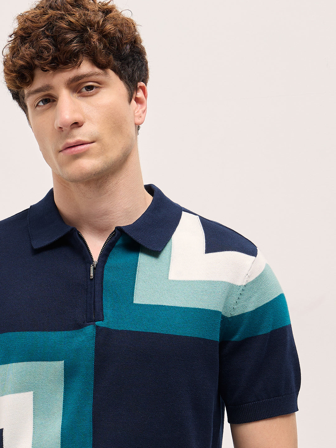Men Multi-Color Geometrical Color Block Regular Fit Polo