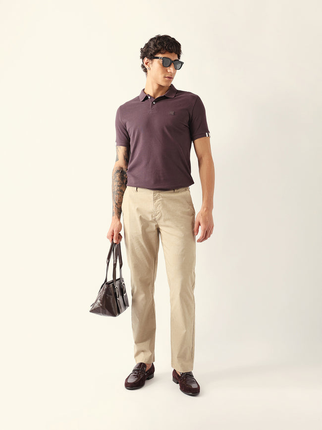 Men Brown Solid Cotton Polo