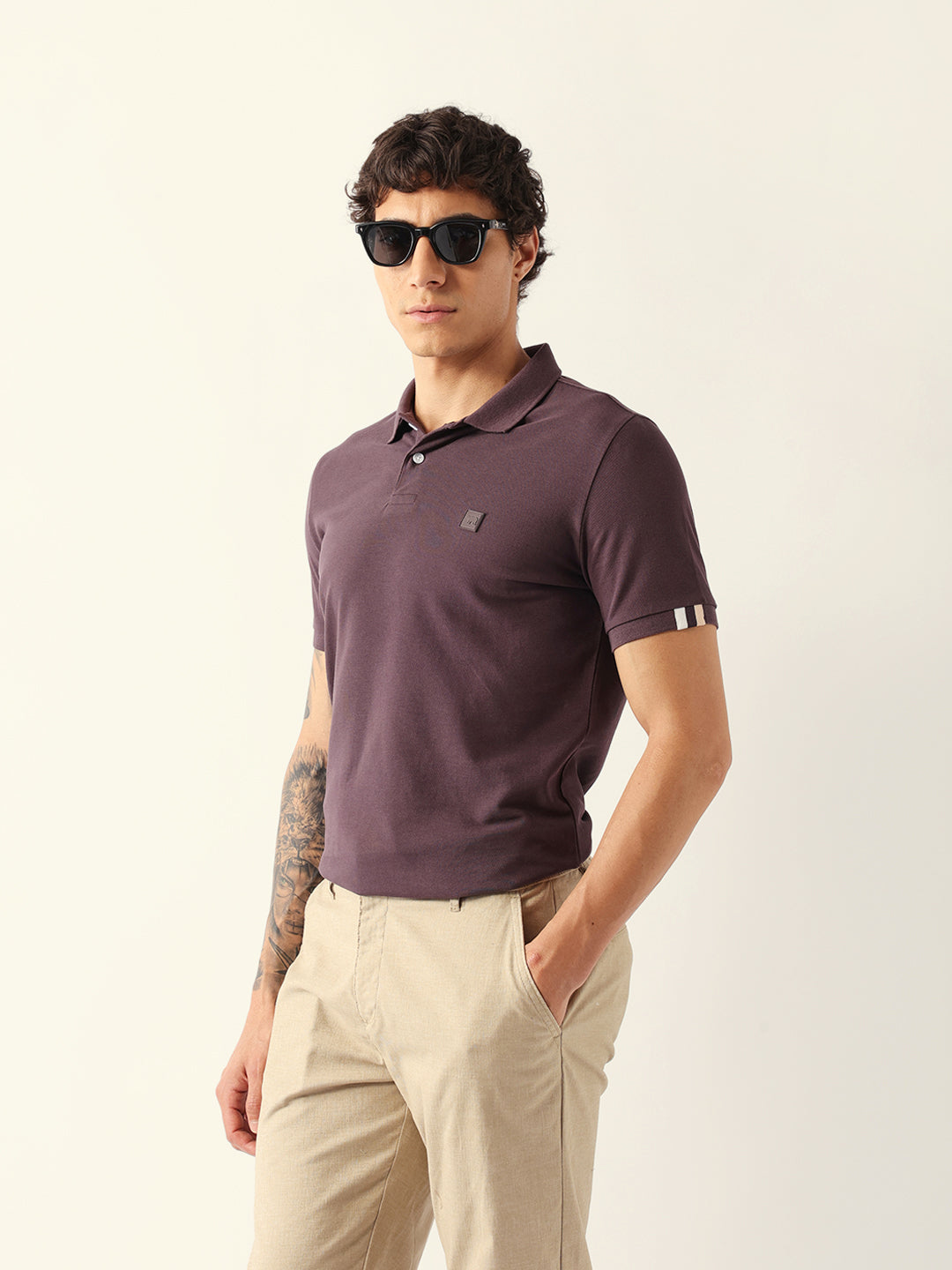 Men Brown Solid Cotton Polo