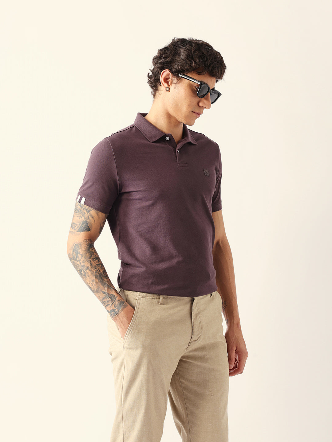 Men Brown Solid Cotton Polo