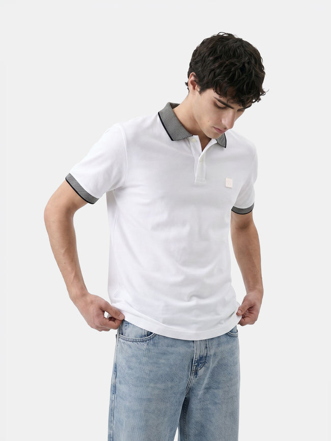 Men White Solid Cotton Polo T-Shirt
