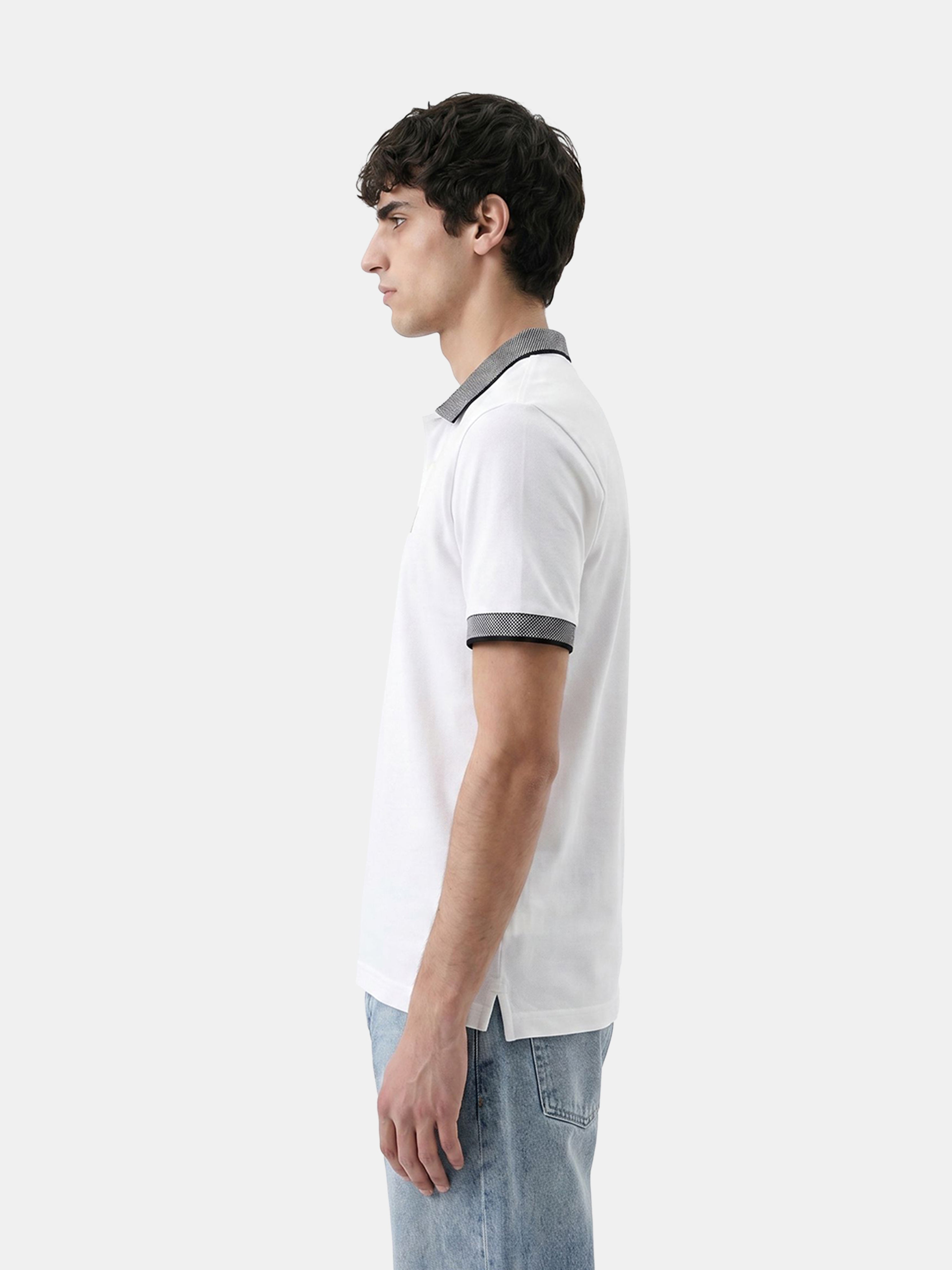 Men White Solid Cotton Polo T-Shirt