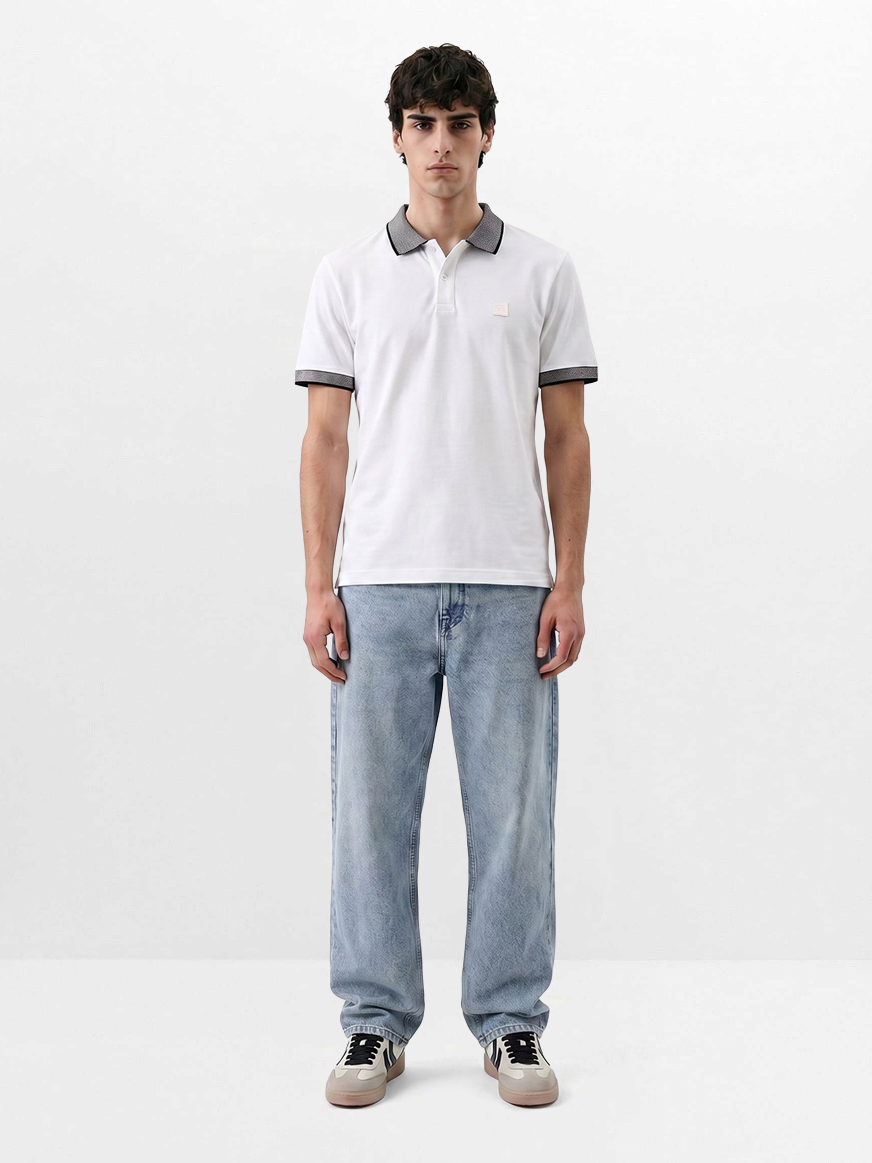 Men White Solid Cotton Polo T-Shirt