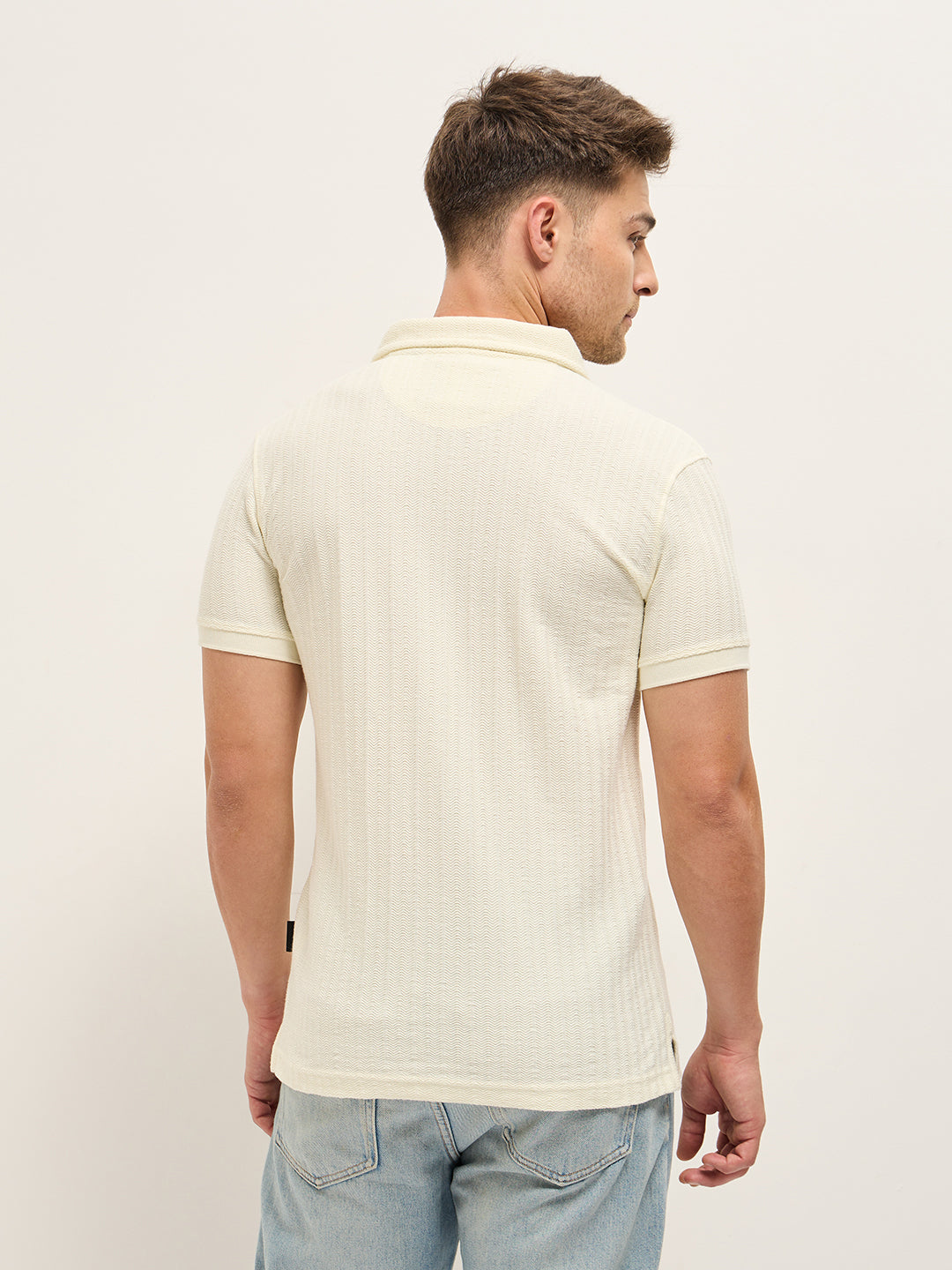 Men Off-White Texture Slim Fit Polo