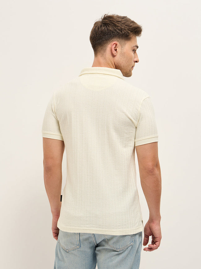 Men Off-White Texture Slim Fit Polo