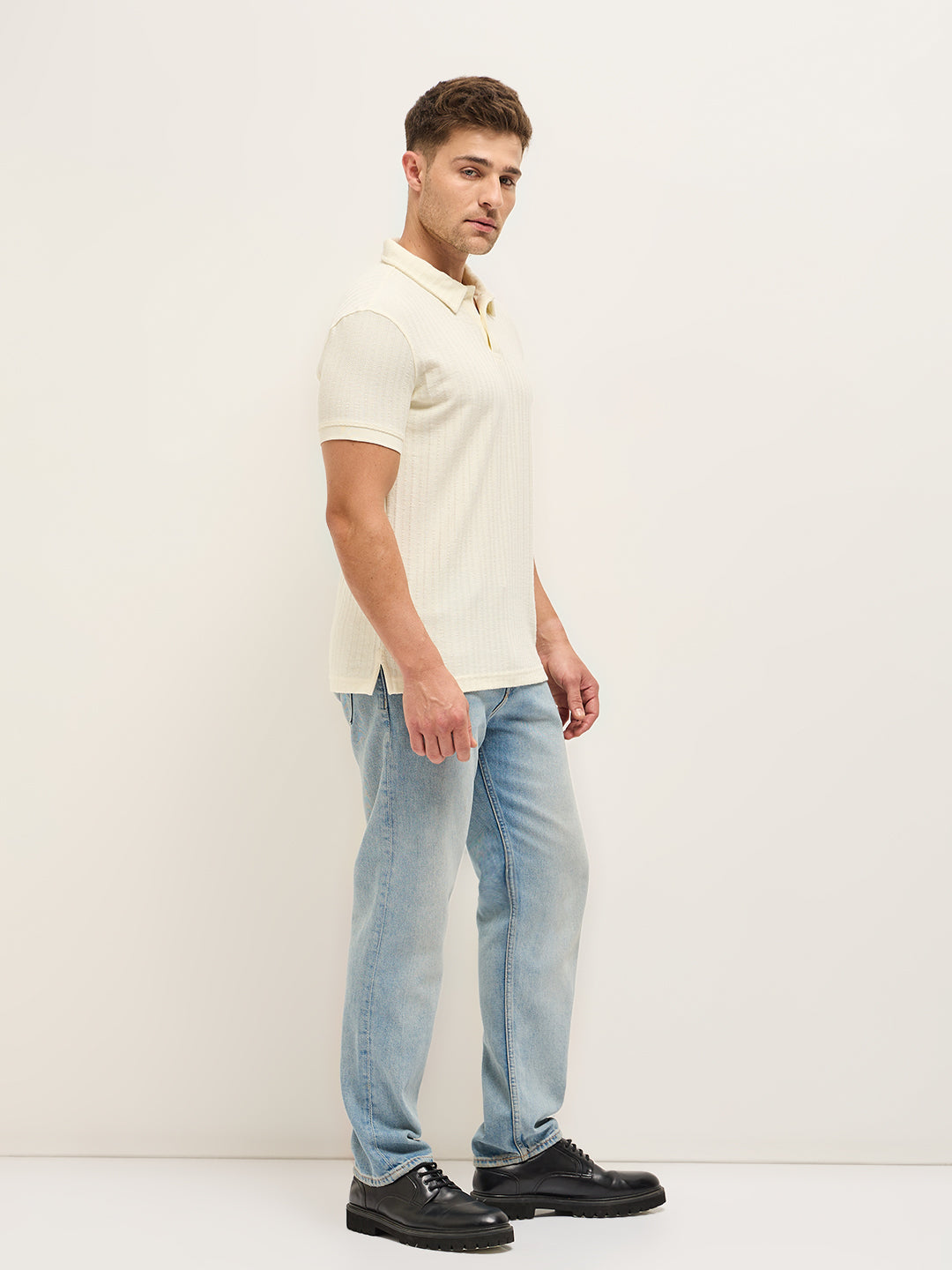 Men Off-White Texture Slim Fit Polo