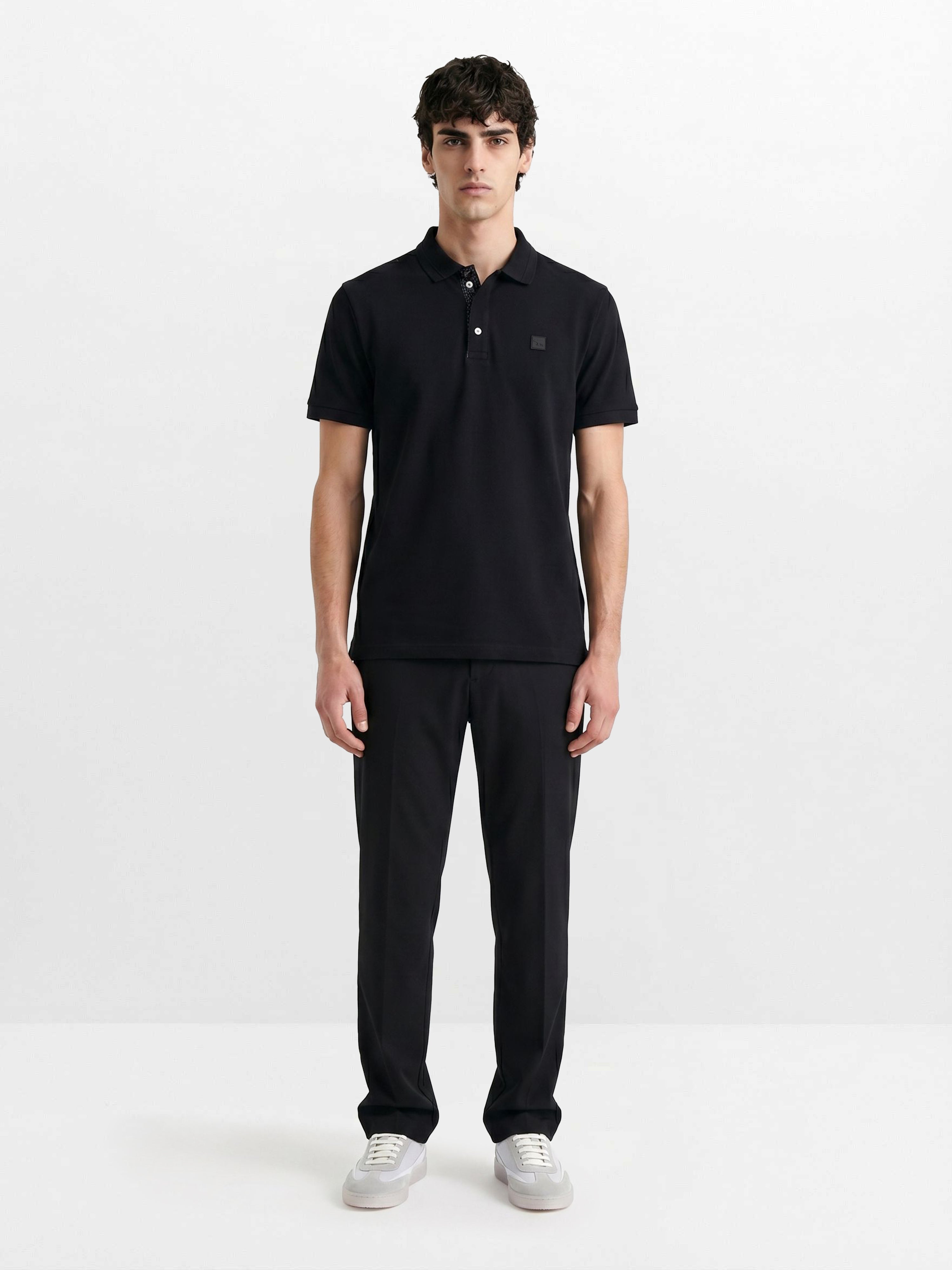 Men Black Solid Cotton Polo T-Shirt