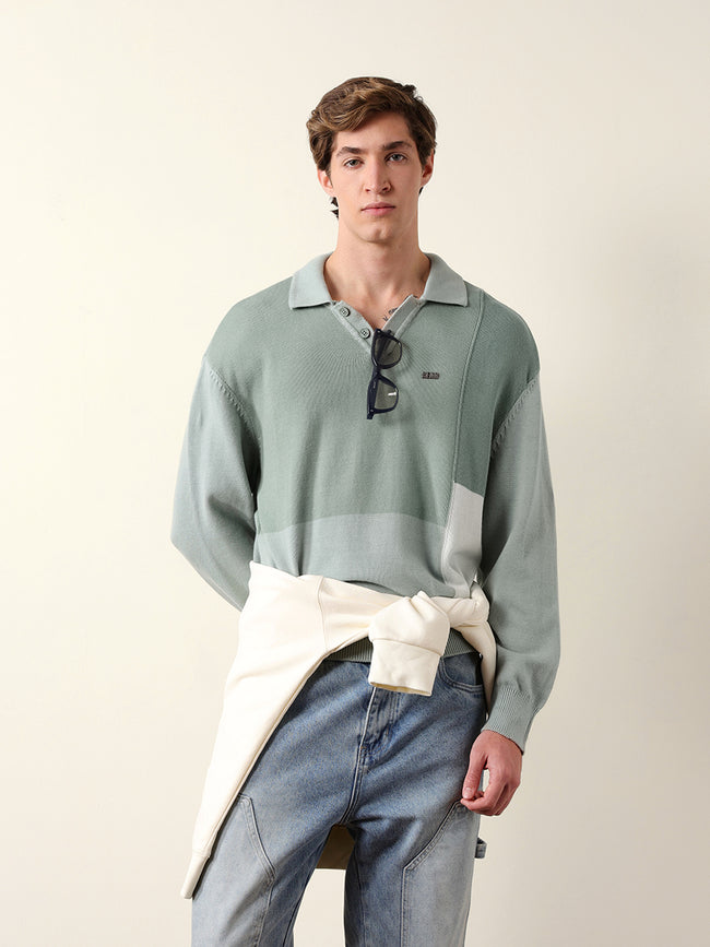 Men Solid Polo Collar Sweatshirt