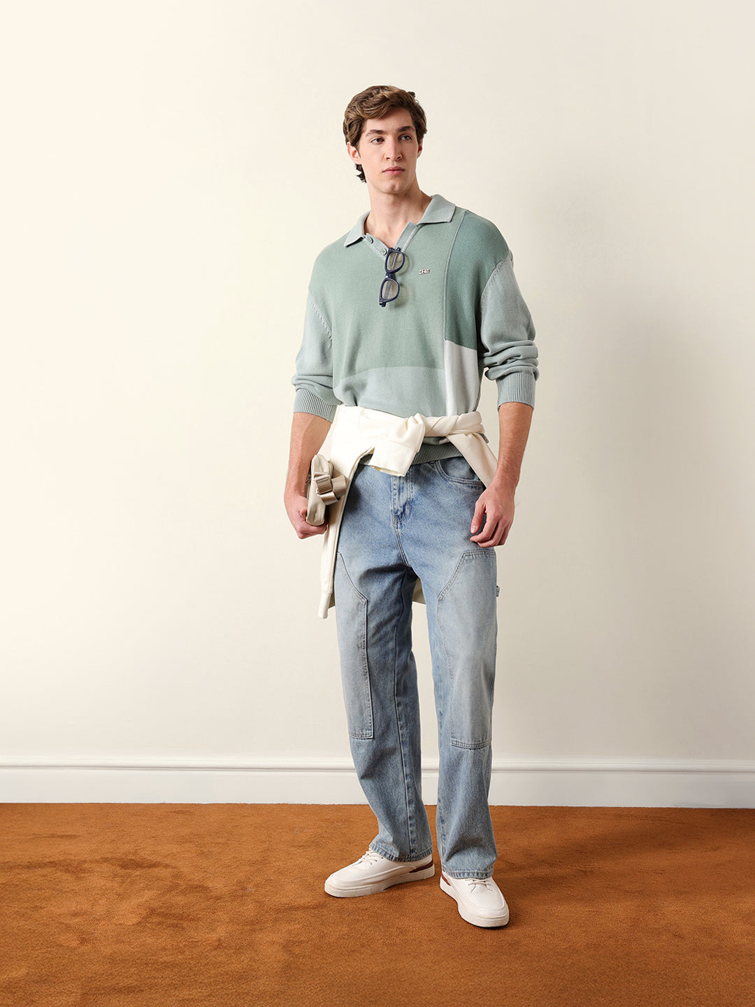 Men Solid Polo Collar Sweatshirt