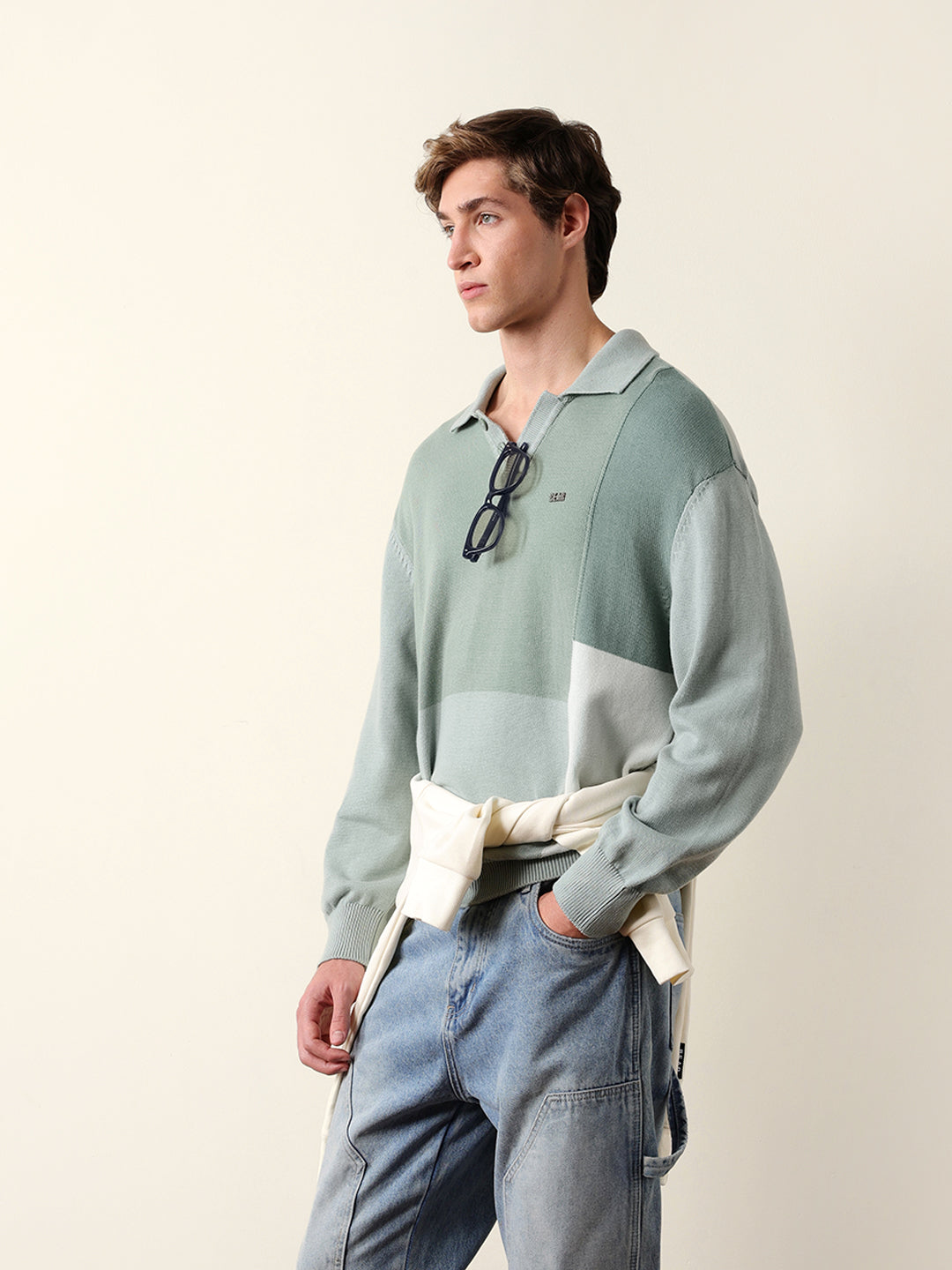 Men Solid Polo Collar Sweatshirt