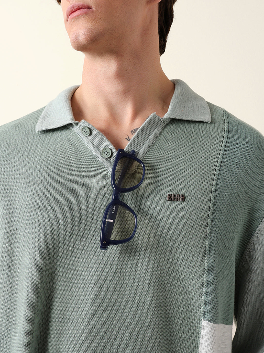 Men Solid Polo Collar Sweatshirt