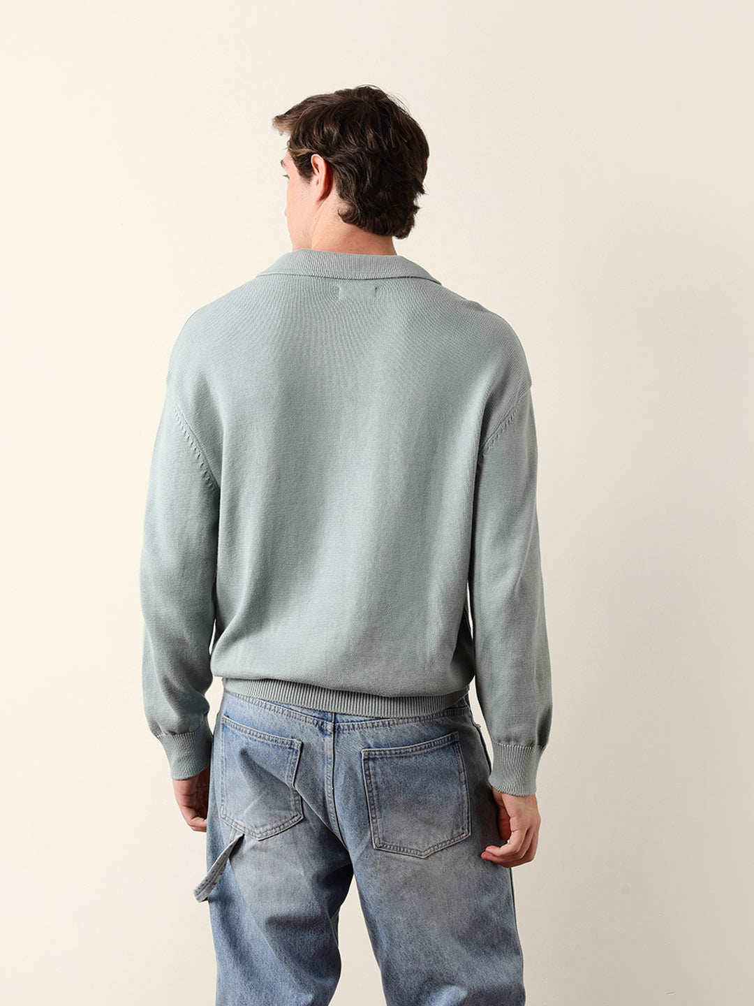 Men Solid Polo Collar Sweatshirt