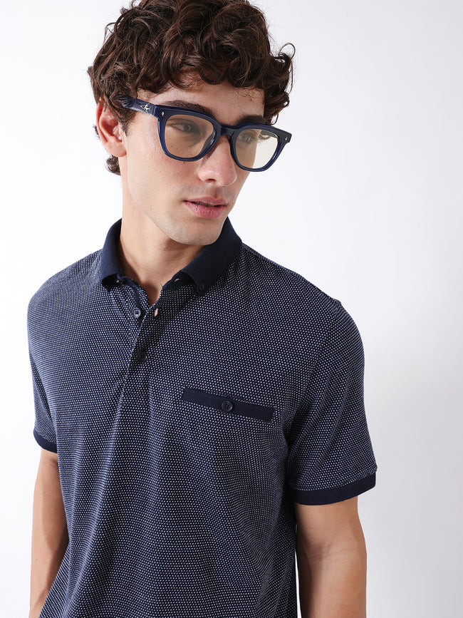 Men Blue Solid Cotton Polo T-Shirt