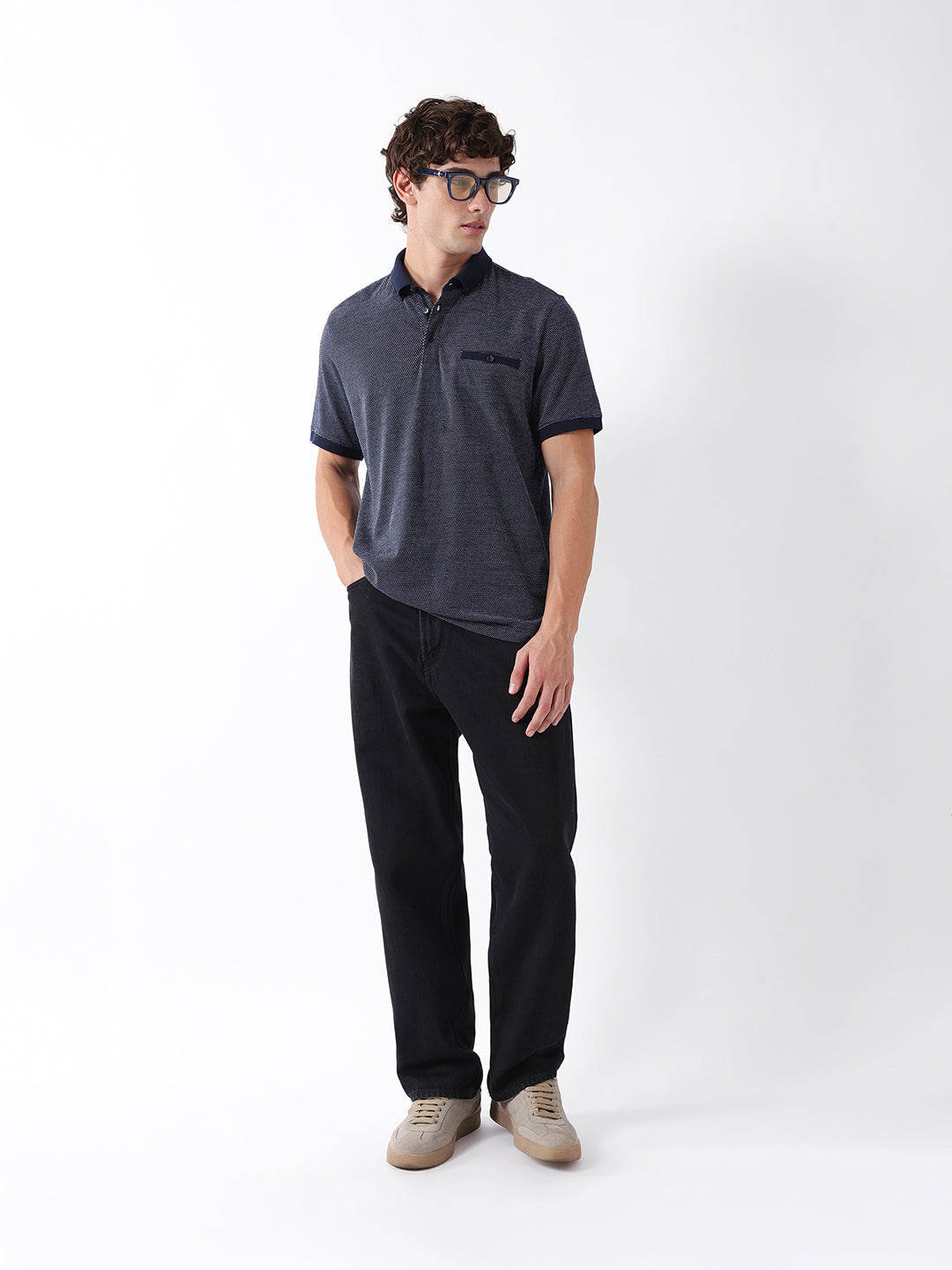 Men Blue Solid Cotton Polo T-Shirt