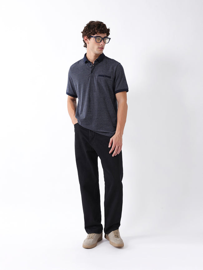 Men Blue Solid Cotton Polo T-Shirt