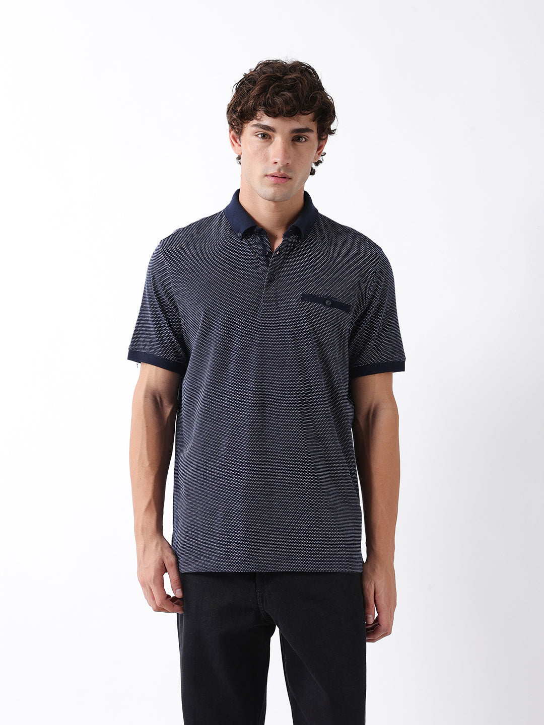 Men Blue Solid Cotton Polo T-Shirt