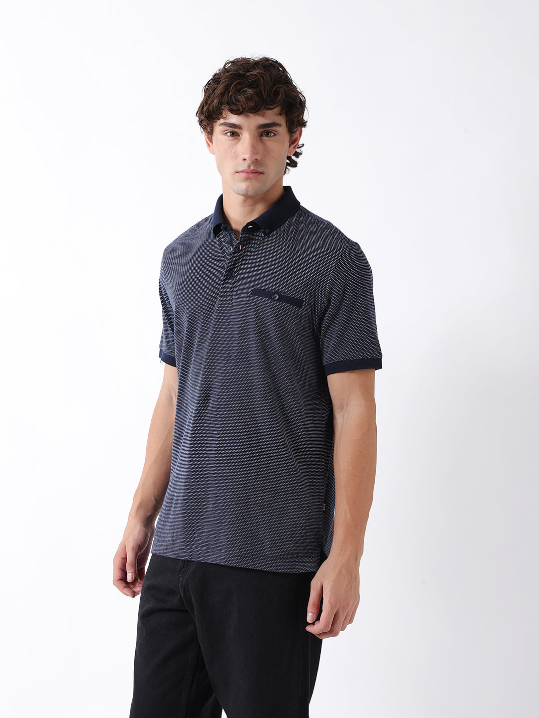 Men Blue Solid Cotton Polo T-Shirt