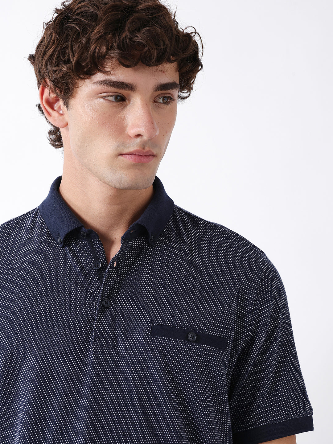 Men Blue Solid Cotton Polo T-Shirt