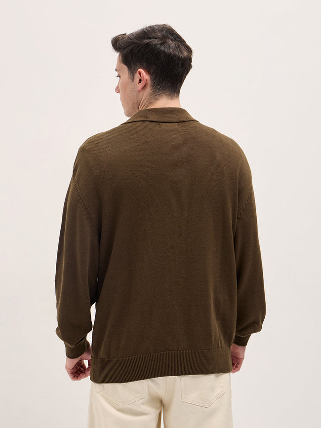 Men Brown Textured Knit Relaxed Fit Polo