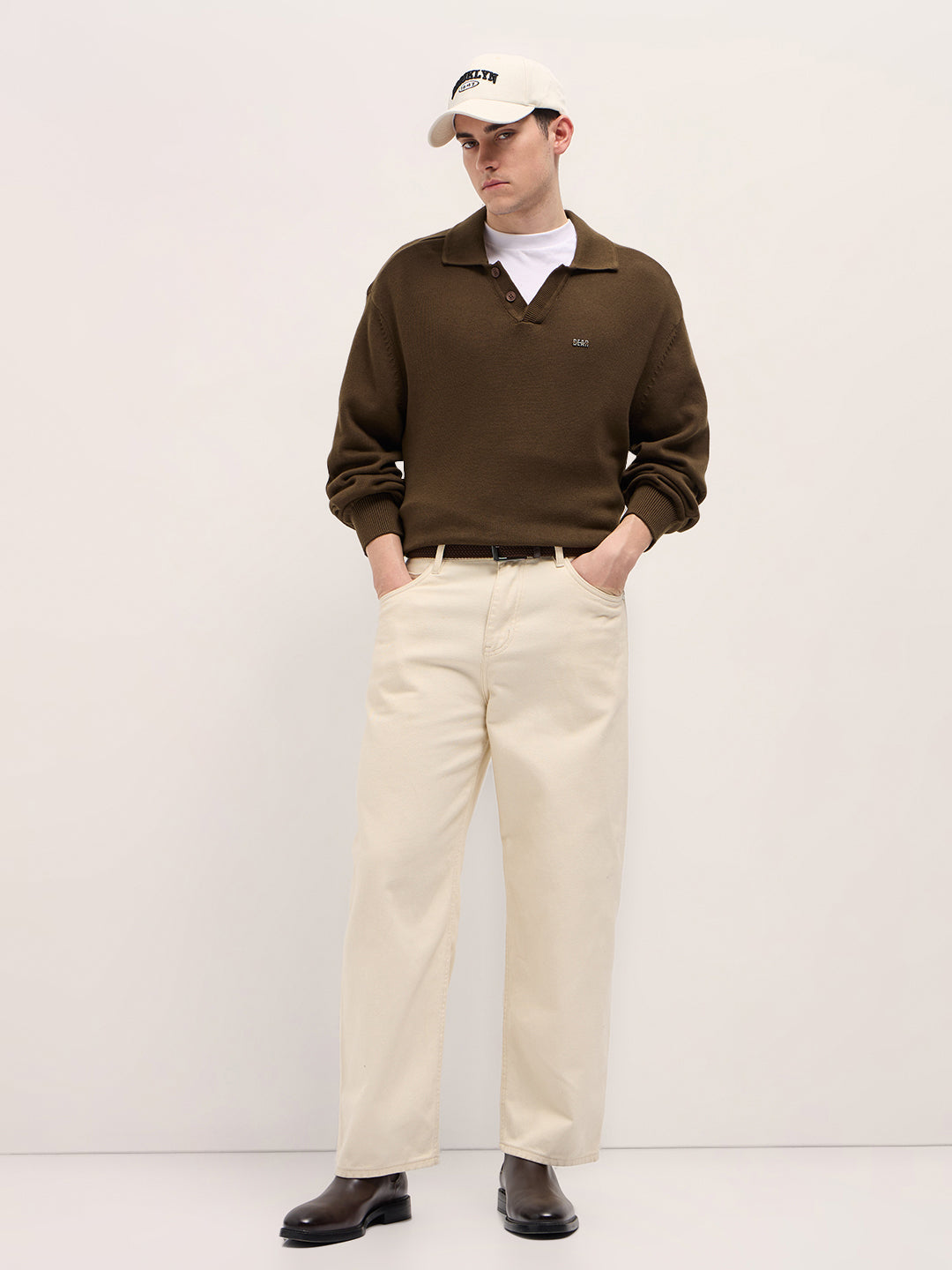 Men Brown Textured Knit Relaxed Fit Polo