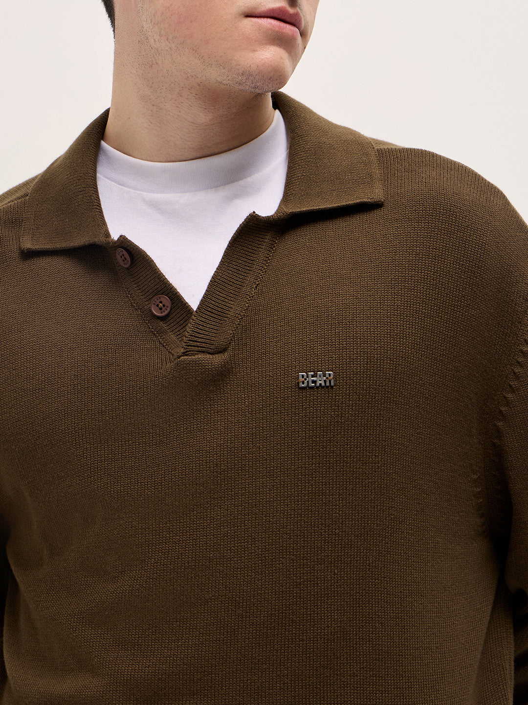 Men Brown Textured Knit Relaxed Fit Polo