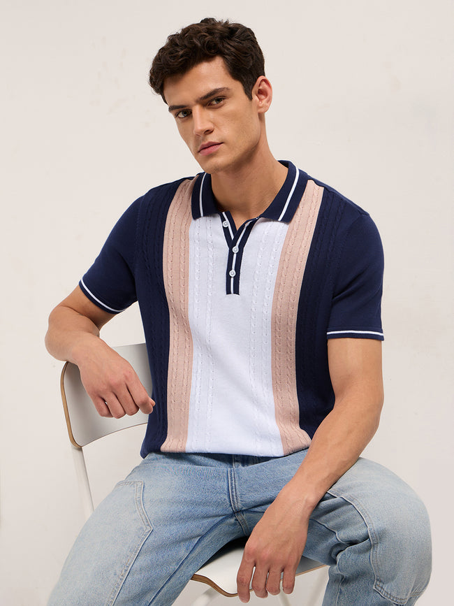 Men Cotton Colorblocked Polo T-Shirt