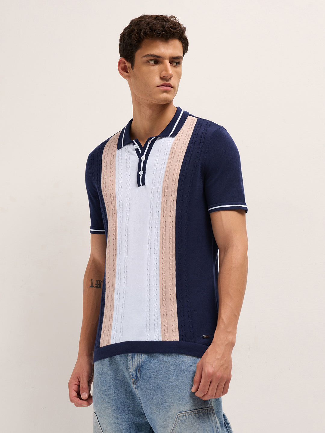 Men Cotton Colorblocked Polo T-Shirt