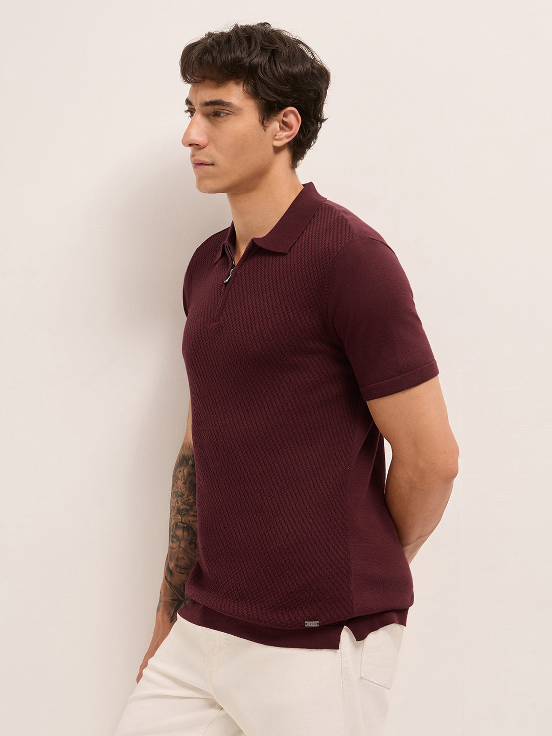 Men Cotton Textured Polo T-Shirt