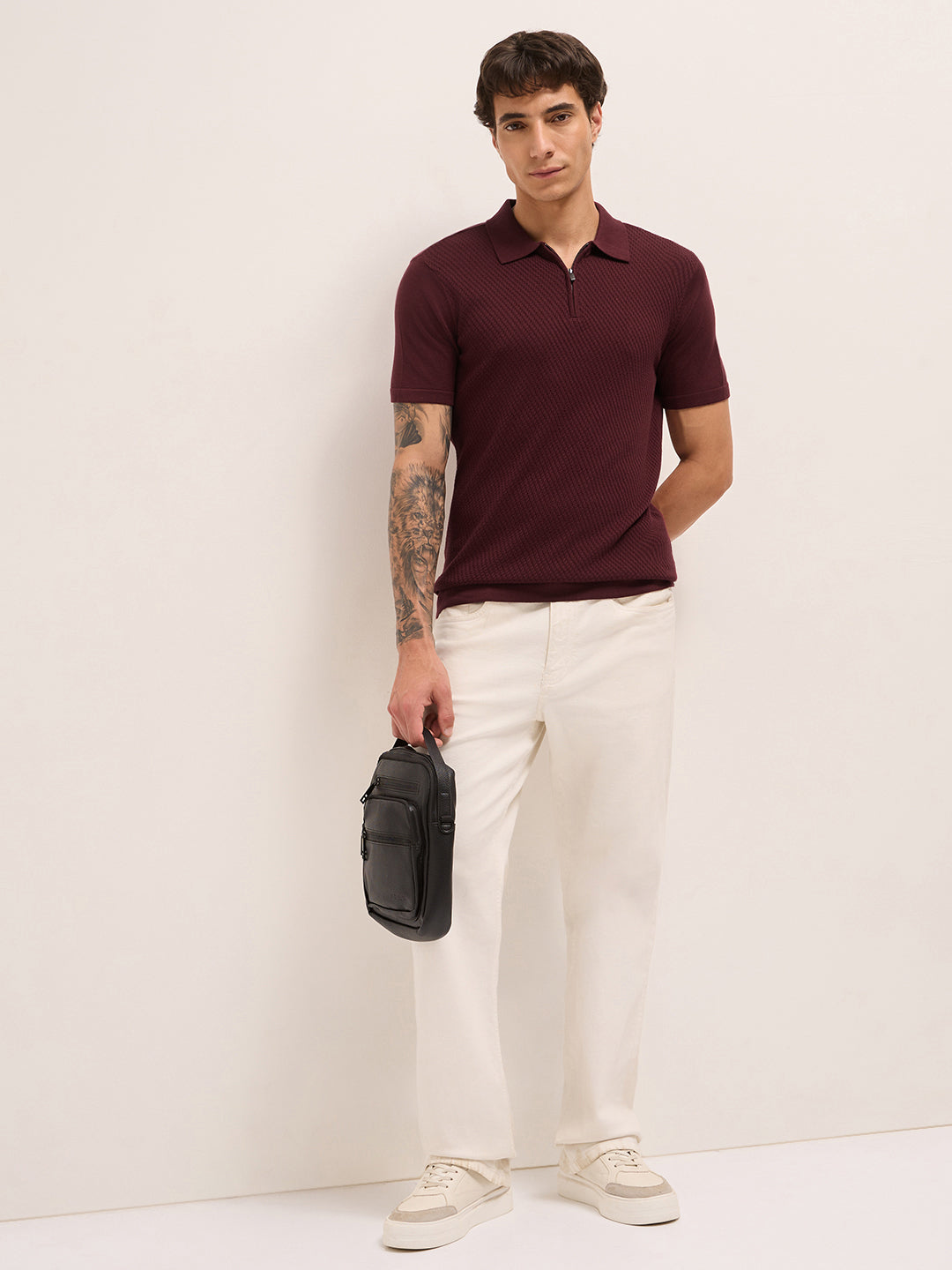 Men Cotton Textured Polo T-Shirt
