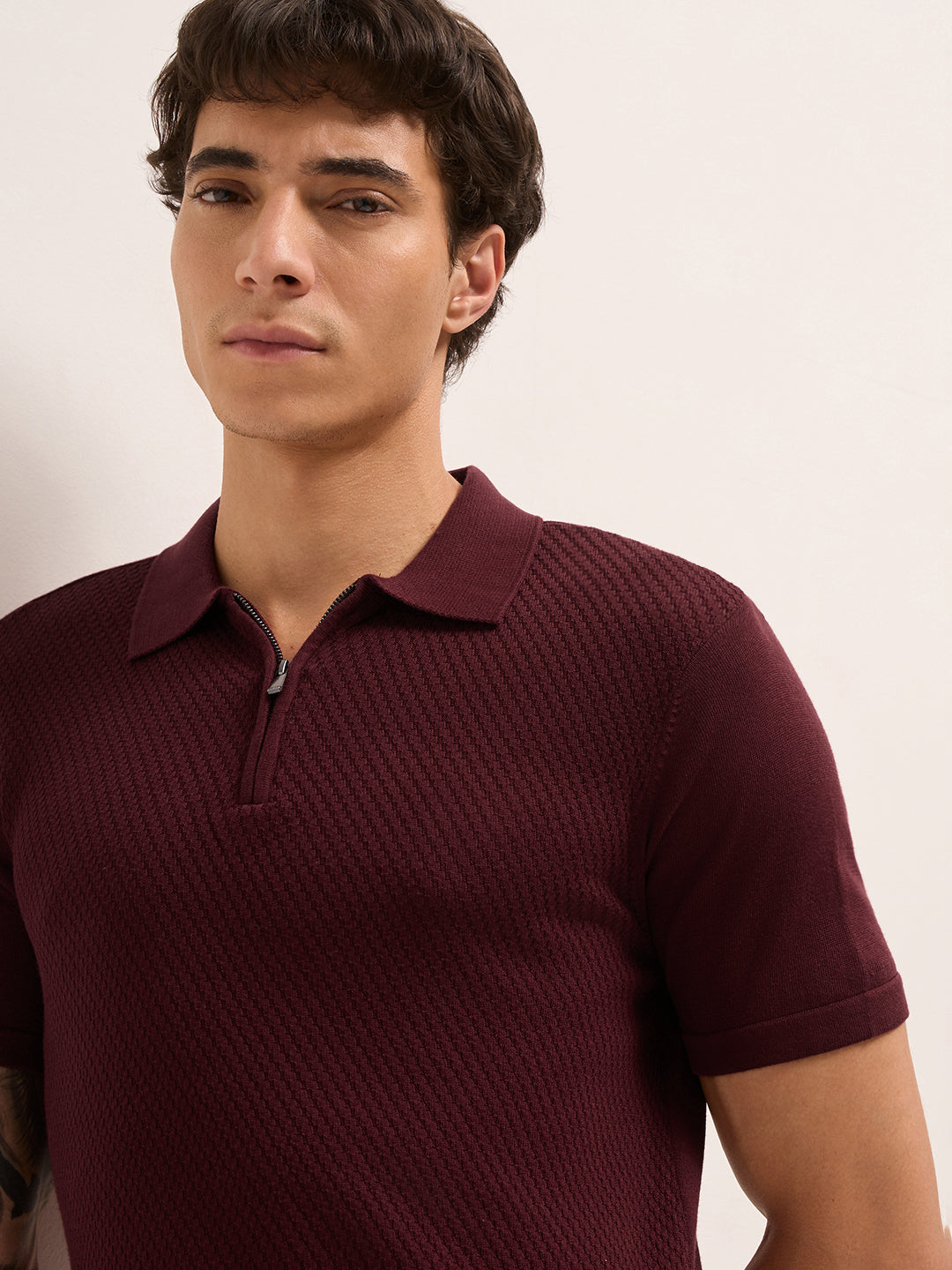 Men Cotton Textured Polo T-Shirt