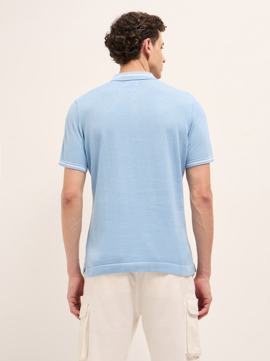 Men Multi Self Design Cotton Polo