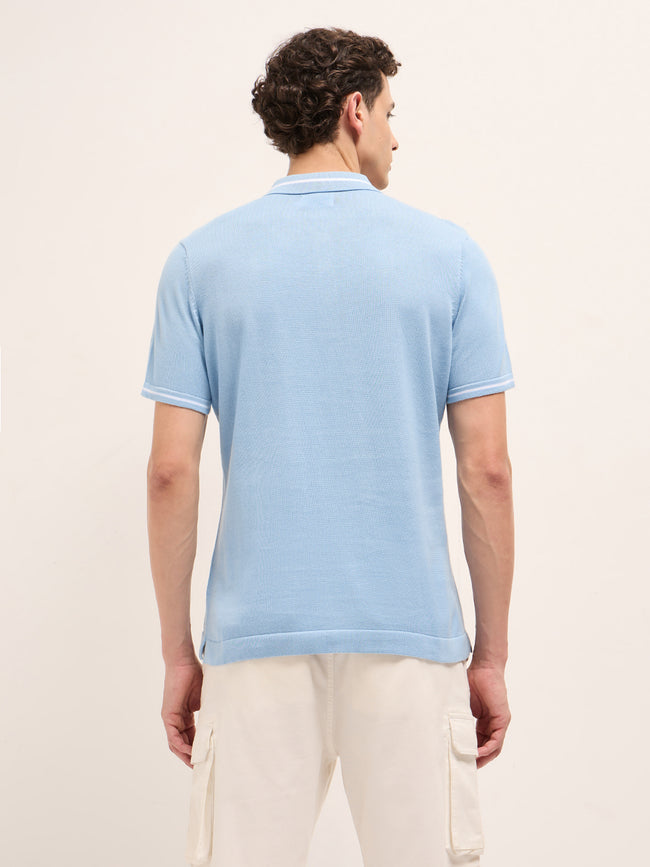 Men Multi Self Design Cotton Polo