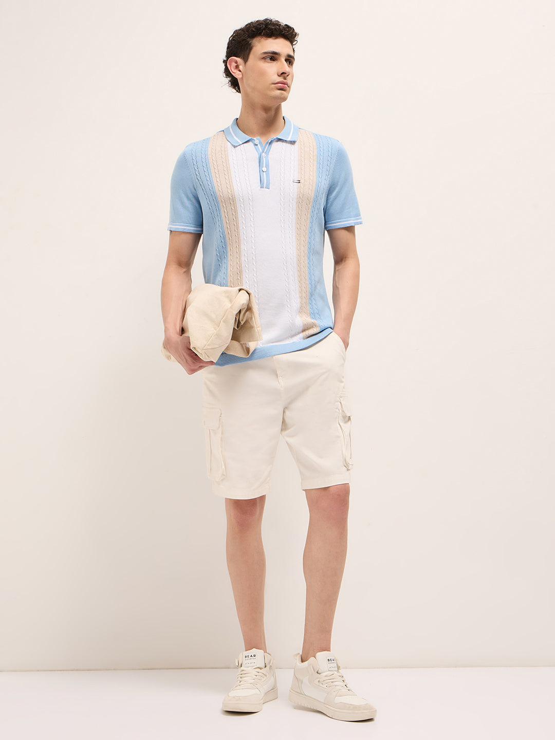 Men Multi Self Design Cotton Polo