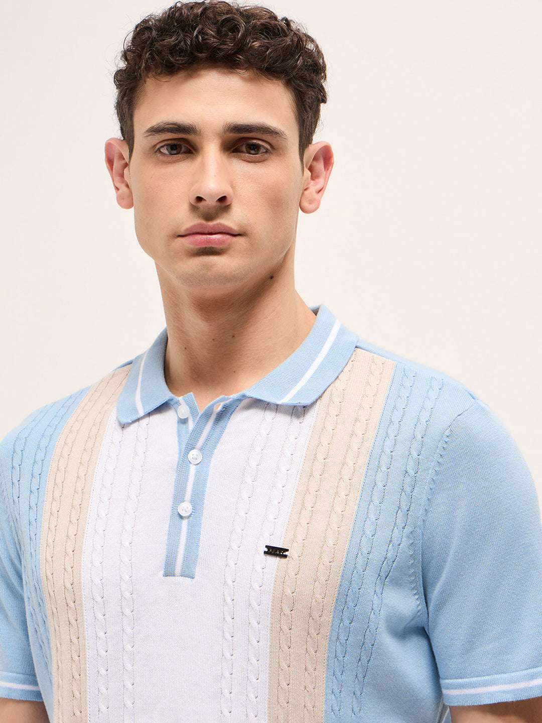 Men Multi Self Design Cotton Polo