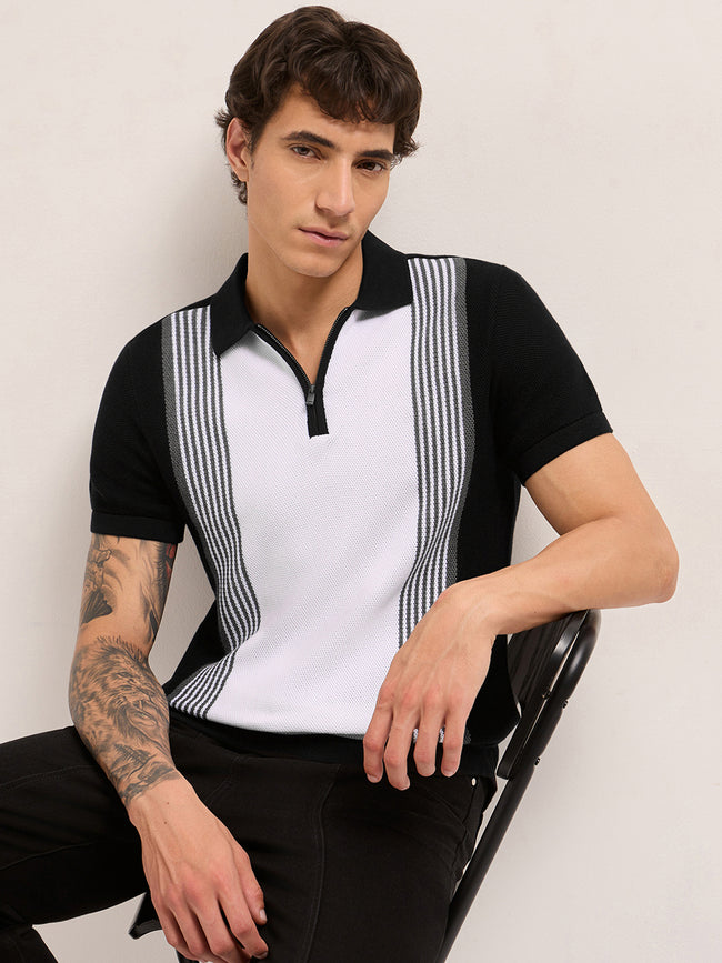 Men Cotton Textured Polo T-Shirt