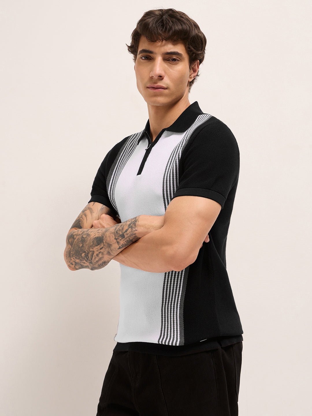 Men Cotton Textured Polo T-Shirt