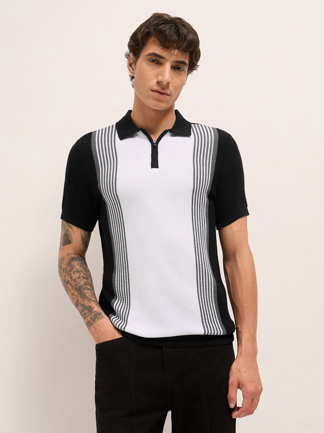 Men Cotton Textured Polo T-Shirt