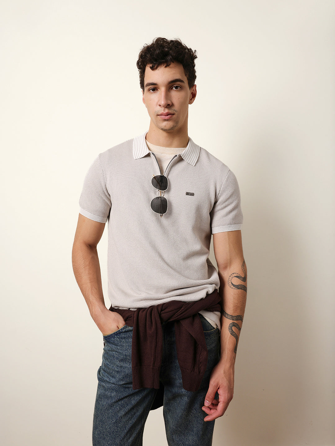 Men Grey Half Sleeve Polo T-Shirt