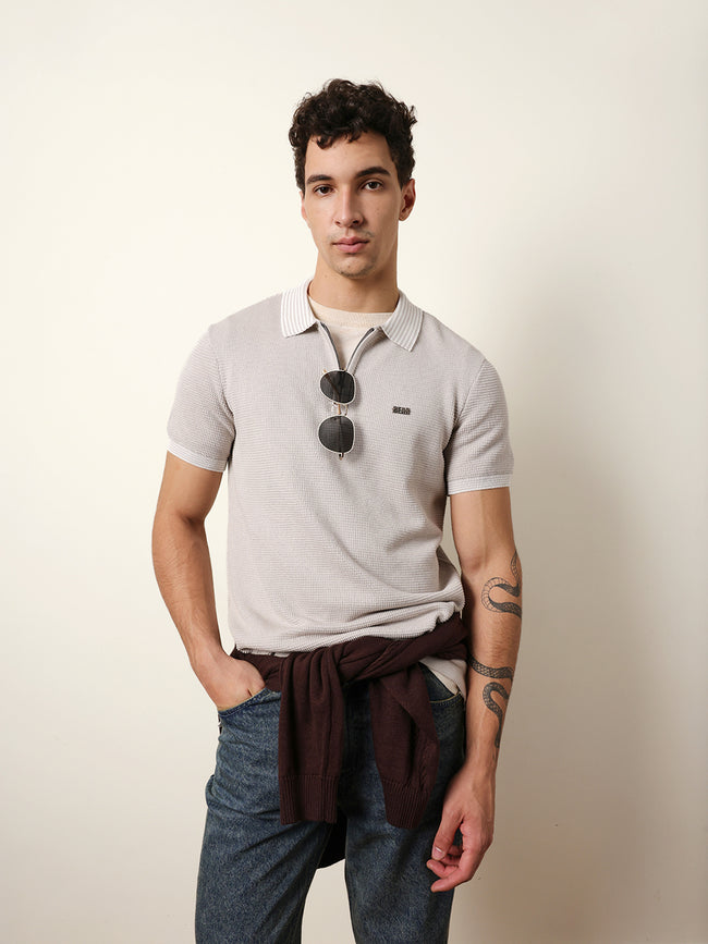 Men Grey Half Sleeve Polo T-Shirt