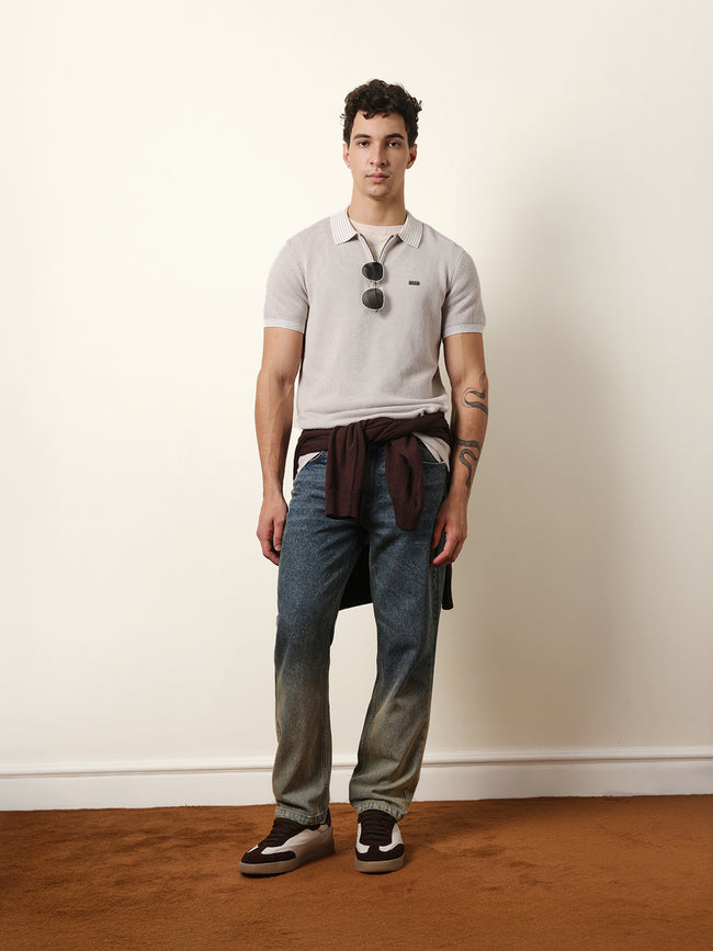 Men Grey Half Sleeve Polo T-Shirt