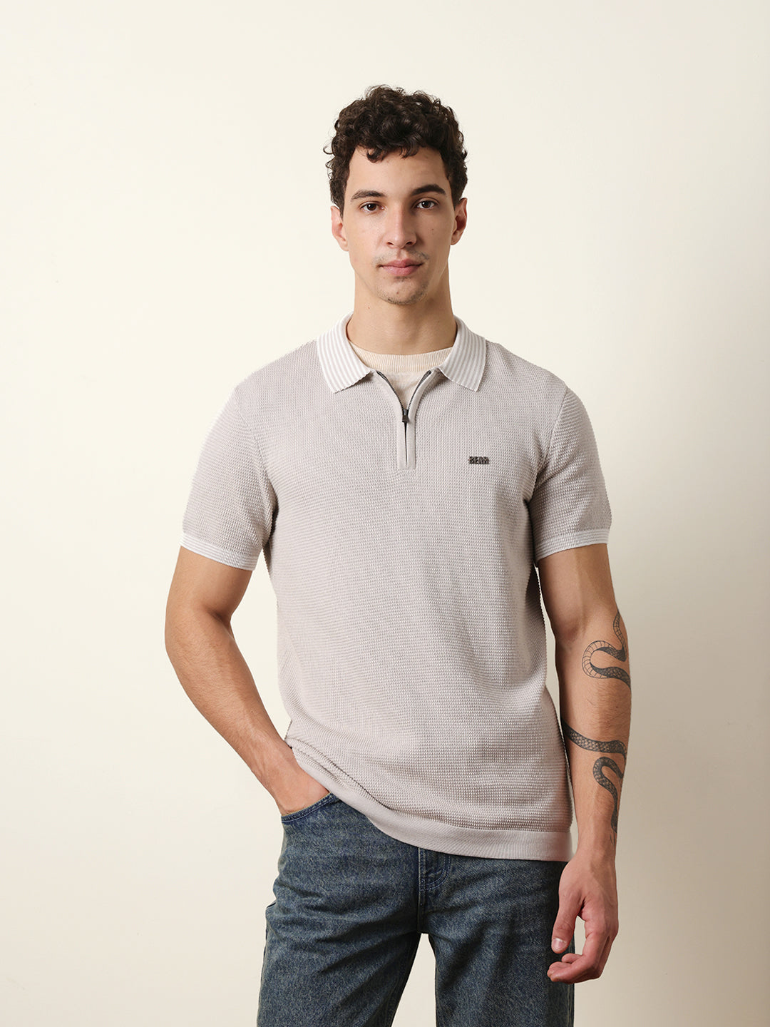 Men Grey Half Sleeve Polo T-Shirt
