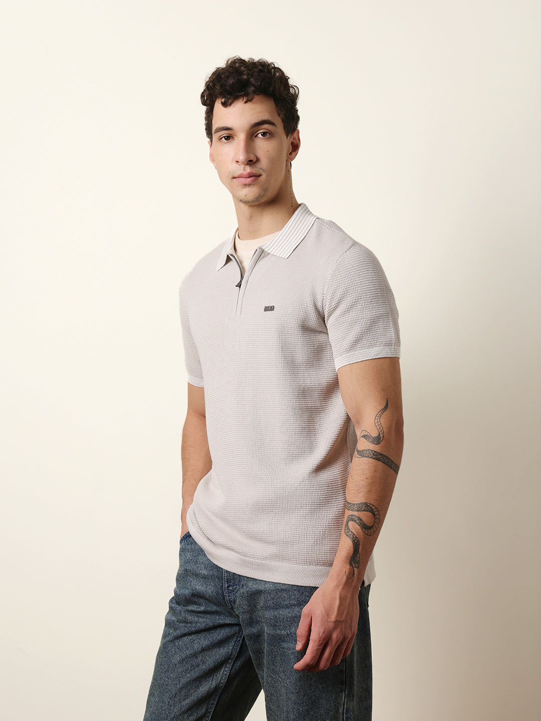 Men Grey Half Sleeve Polo T-Shirt