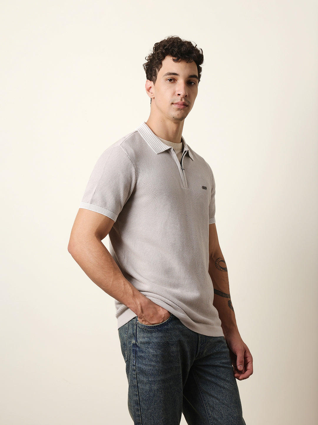 Men Grey Half Sleeve Polo T-Shirt