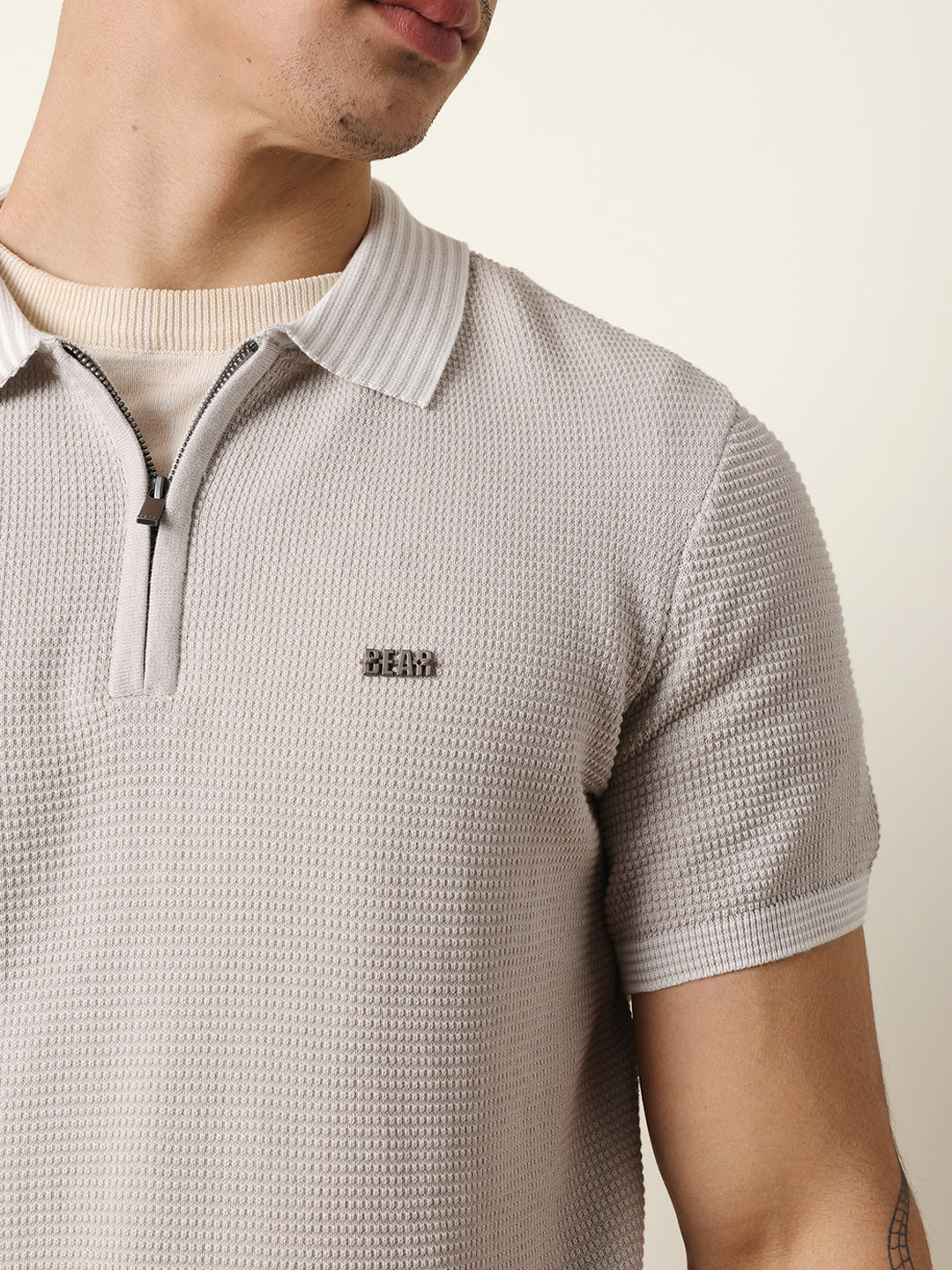 Men Grey Half Sleeve Polo T-Shirt