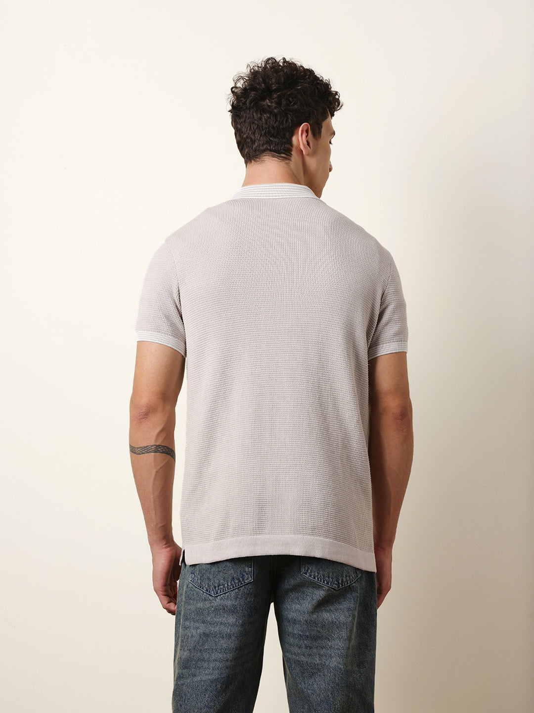 Men Grey Half Sleeve Polo T-Shirt