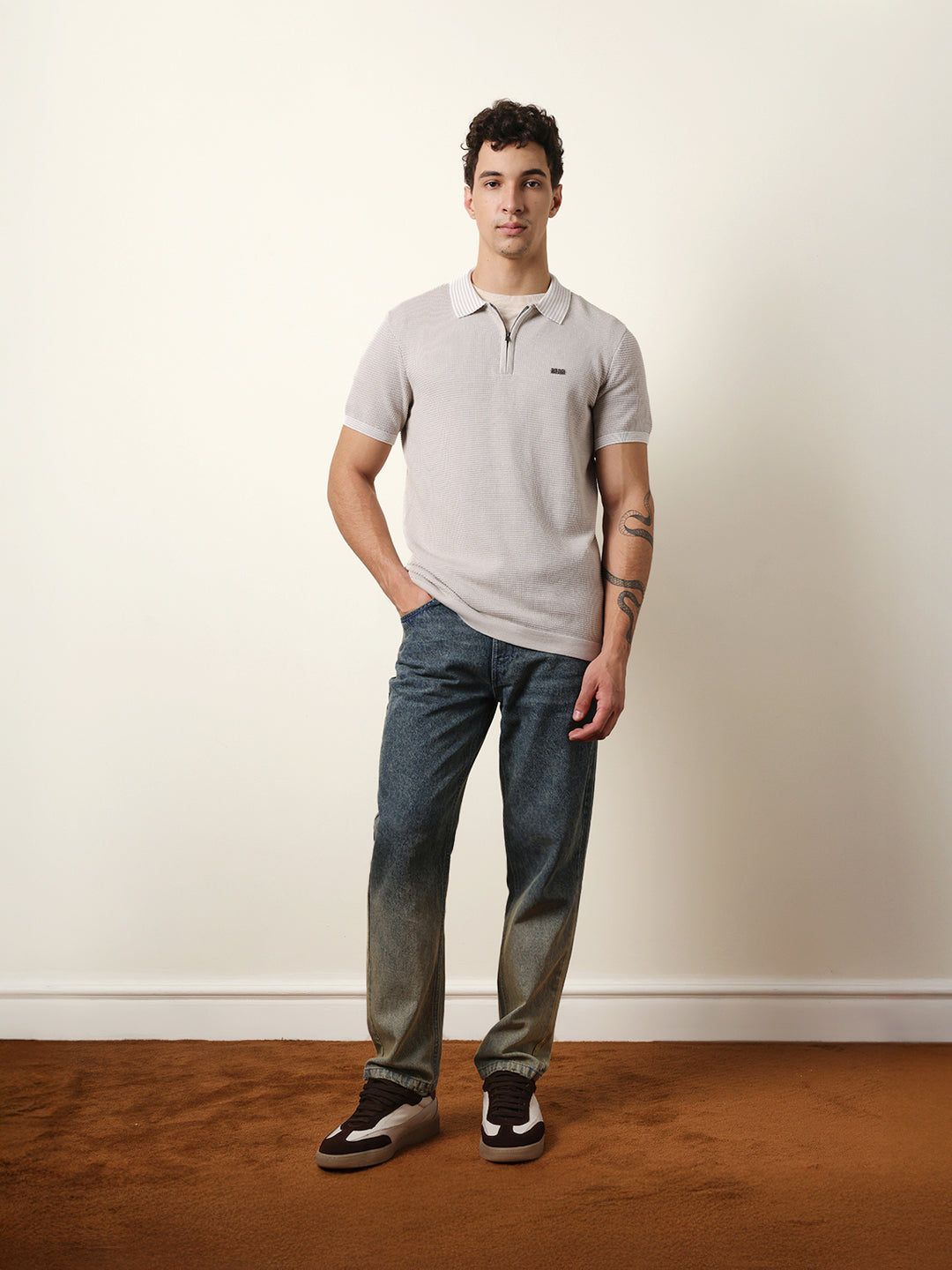 Men Grey Half Sleeve Polo T-Shirt