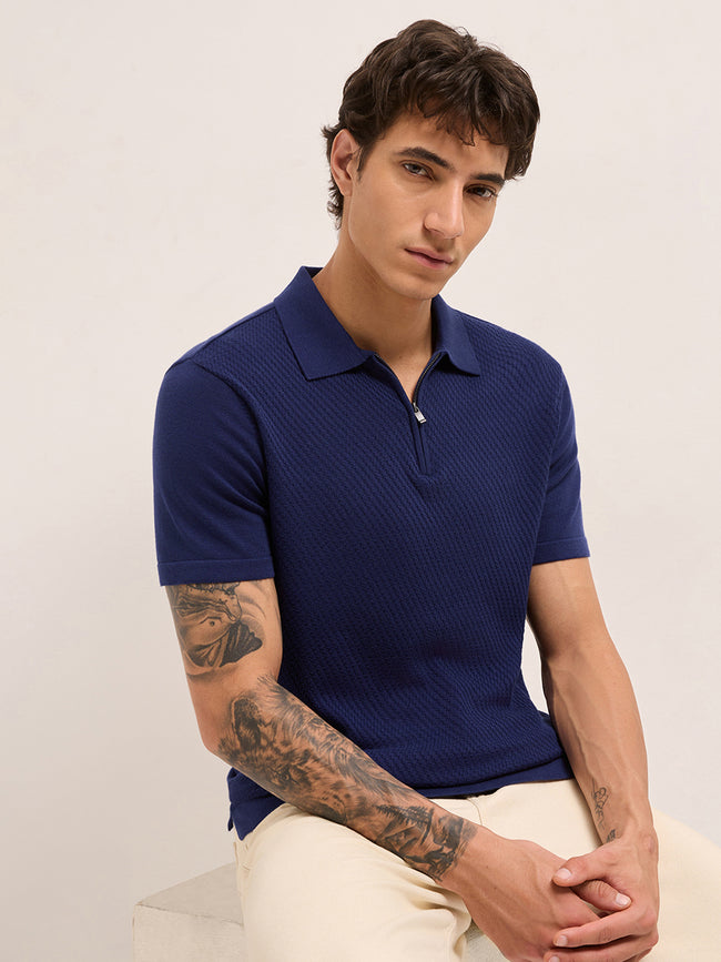 Men Cotton Textured Polo T-Shirt