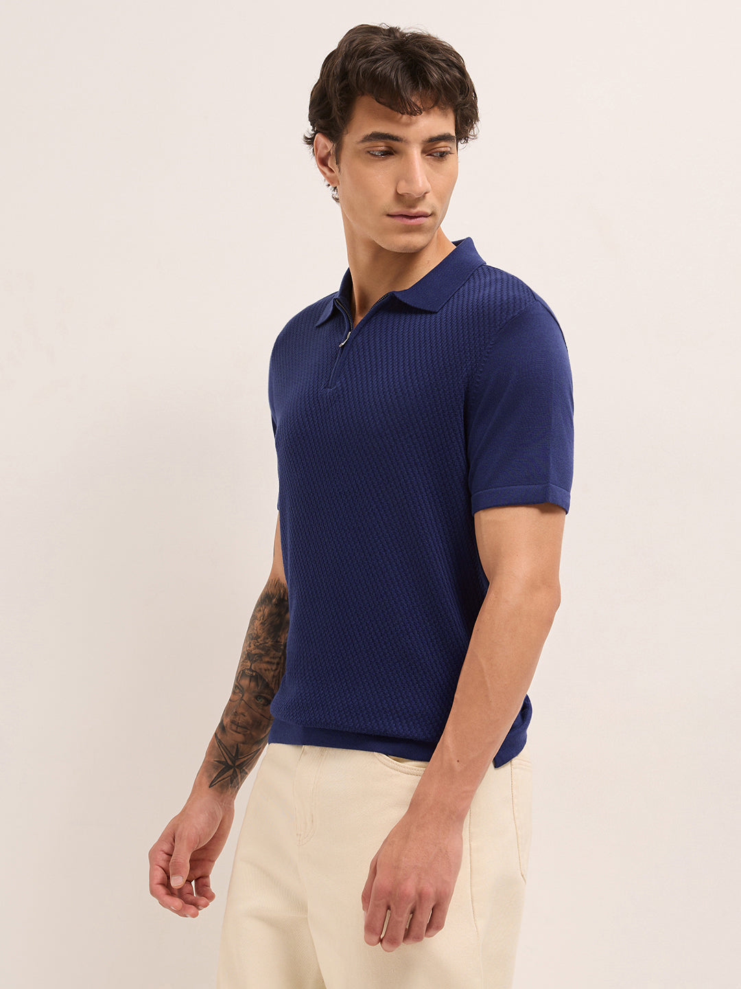 Men Cotton Textured Polo T-Shirt