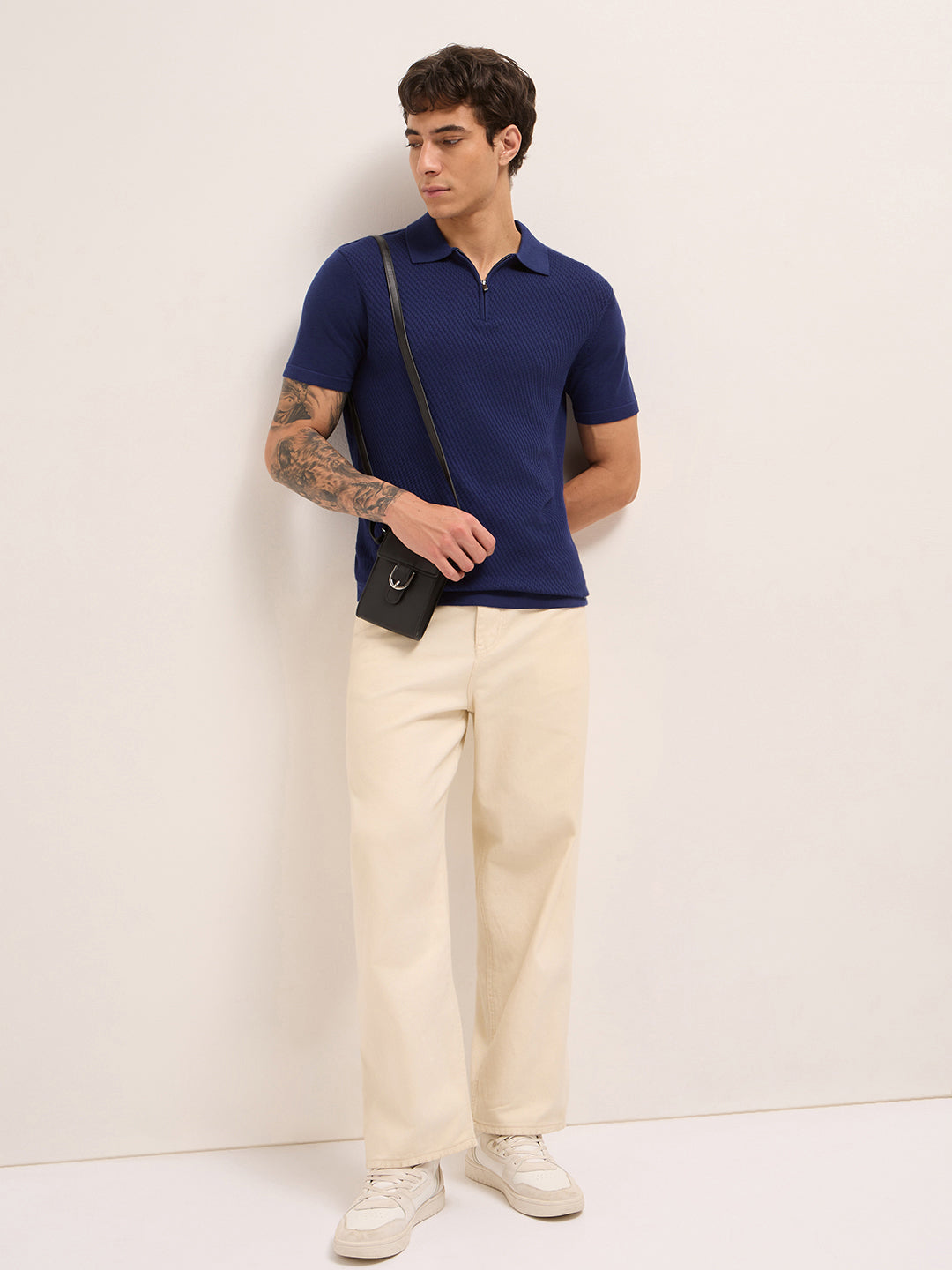 Men Cotton Textured Polo T-Shirt